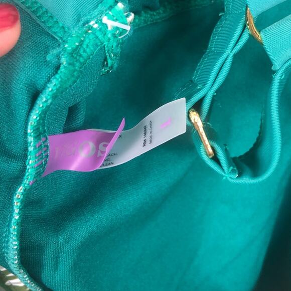 VIGOSS Green Palm Tree One Piece Swimsuit Cut Out Open Back Slimming Large - Picture 8 of 9